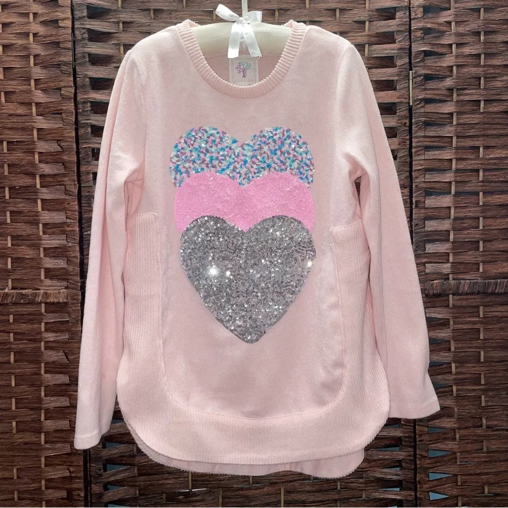 Colortree Kids Glitter Heart Sweater - Pink, Size M Girls.
